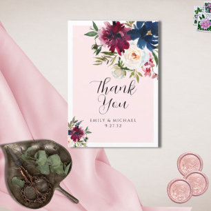 Enchanted Garden Pink Blush Burgundy Navy Thank You Card