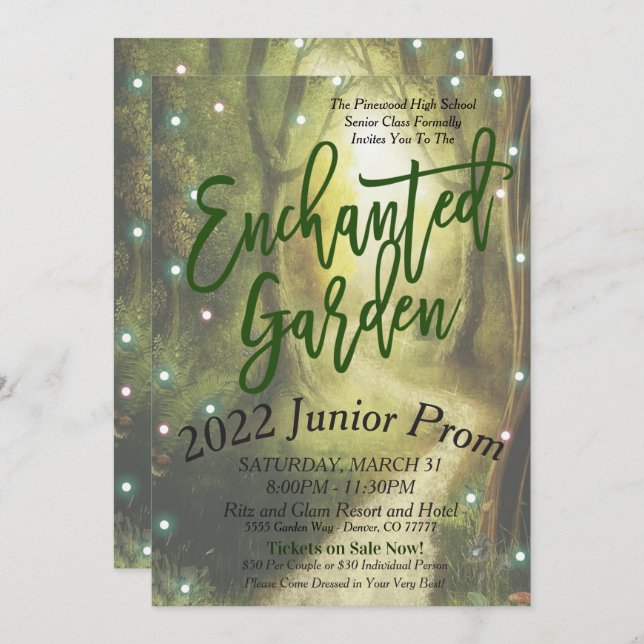Enchanted Garden Prom Dance Invitation (Front/Back)