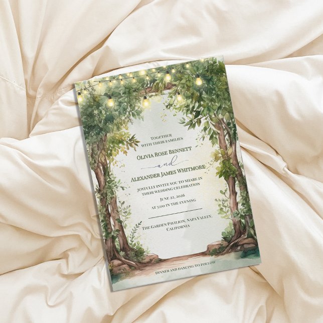 Enchanted Garden String Lights Romantic Wedding Invitation (Enchanted Garden String Lights Wedding Invitation | Romantic Outdoor Garden Wedding Invite)