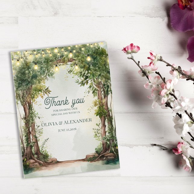 Enchanted Garden String Lights Wedding Thank You Postcard (Enchanted Garden String Lights Wedding Thank You)