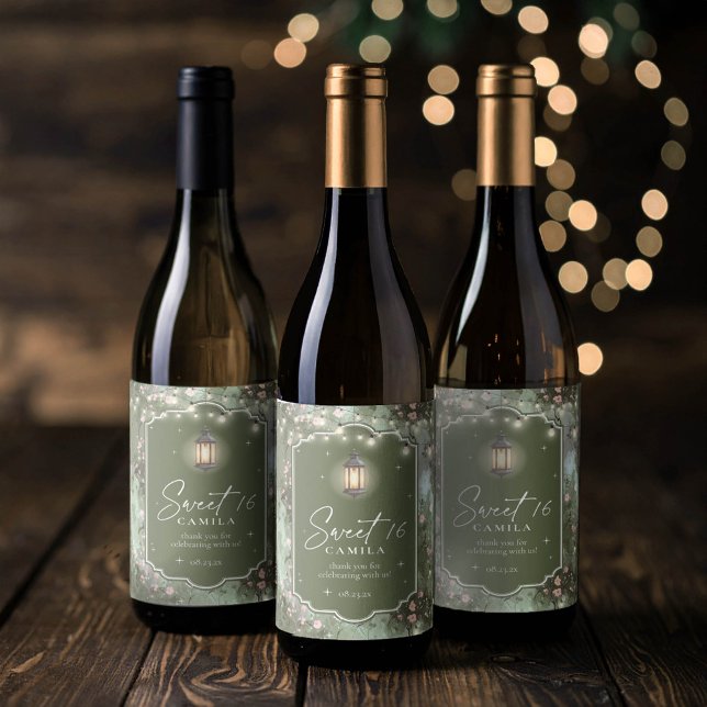 Enchanted Garden Sweet 16 Pattern Pink ID1163 Wine Label (Creator Uploaded)