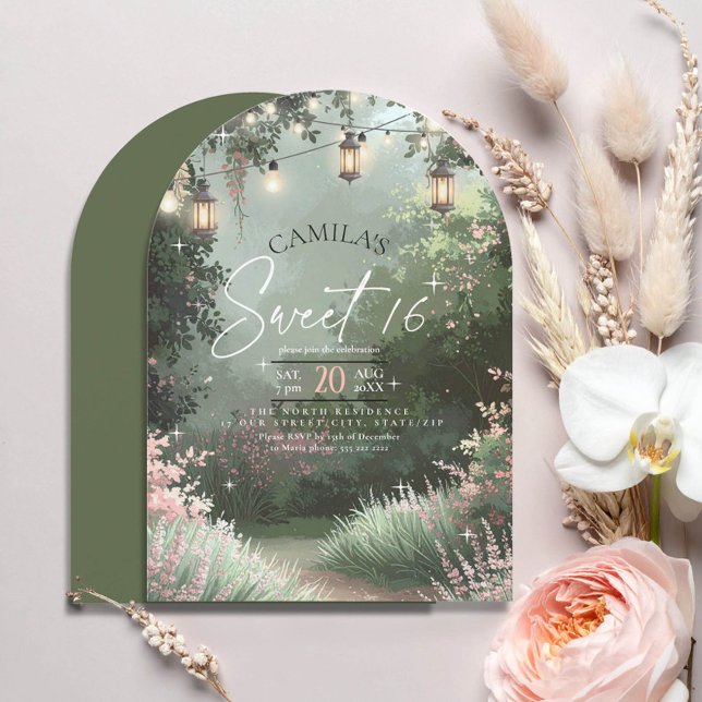 Enchanted Garden Sweet 16 Pink Arch ID1163 Invitation (Creator Uploaded)