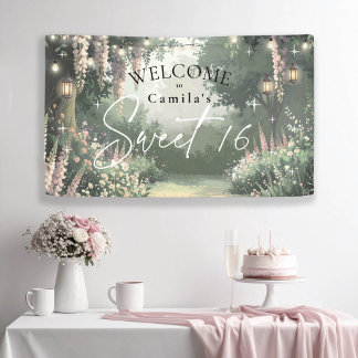 Enchanted Garden Sweet 16 Welcome Pink ID1163 Banner