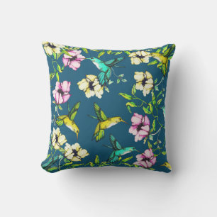 Enchanted Garden Watercolor Hummingbirds & Flowers Cushion