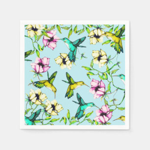 Enchanted Garden Watercolor Hummingbirds & Flowers Napkin