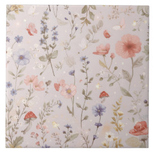 Enchanted Garden Wildflower Butterfly Botanical Tile