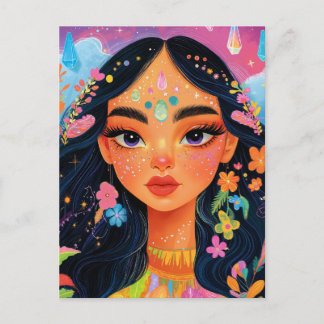 Enchanted Girl with Flowers Postcrossing Postcard