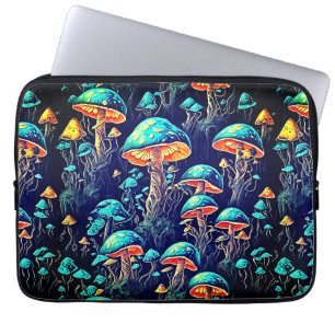 Enchanted Glows: Neon Bioluminescent Mushrooms Laptop Sleeve