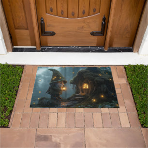 Enchanted Gnome Cottage in the Moonlight: Fantasy Doormat