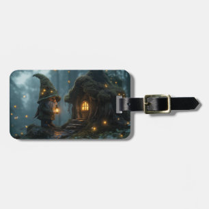 Enchanted Gnome Cottage in the Moonlight: Fantasy Luggage Tag