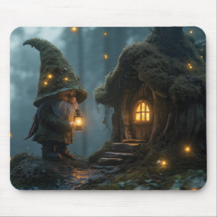 Enchanted Gnome Cottage in the Moonlight: Fantasy Mouse Pad