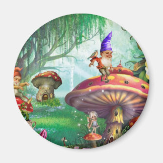 Enchanted Gnome Mushrooms Flower Gardens Magnet