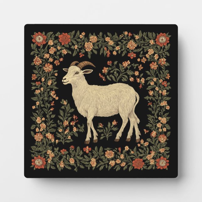 Enchanted Goat & Floral Folk Art Design Plaque (Front)