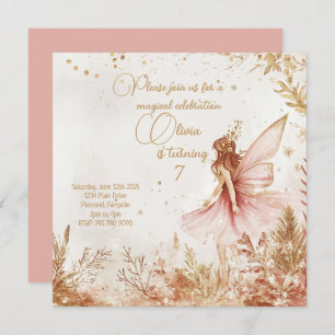 Enchanted Gold and Pink Fairy Birthday Invitation