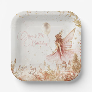 Enchanted Gold and Pink Fairy Birthday Invitation Paper Plate