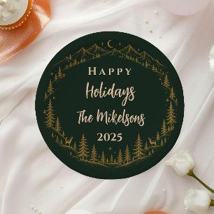 Enchanted Gold Christmas Tree Woodland Paper Plate