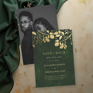 Enchanted Gold Foliage Hunter Green Photo Wedding Save The Date