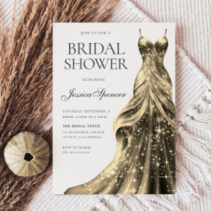 Enchanted Gold Sparkle Dress Bridal Shower Invitation
