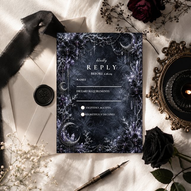 Enchanted Goth Winter Wedding RSVP Card (Creator Uploaded)