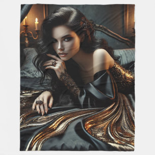 Enchanted Gothic Elegance – Luxurious Black & Gold Fleece Blanket