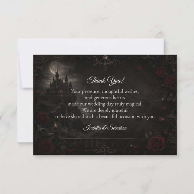 Enchanted Gothic Moonlight Romance Wedding Thank You Card (Front)