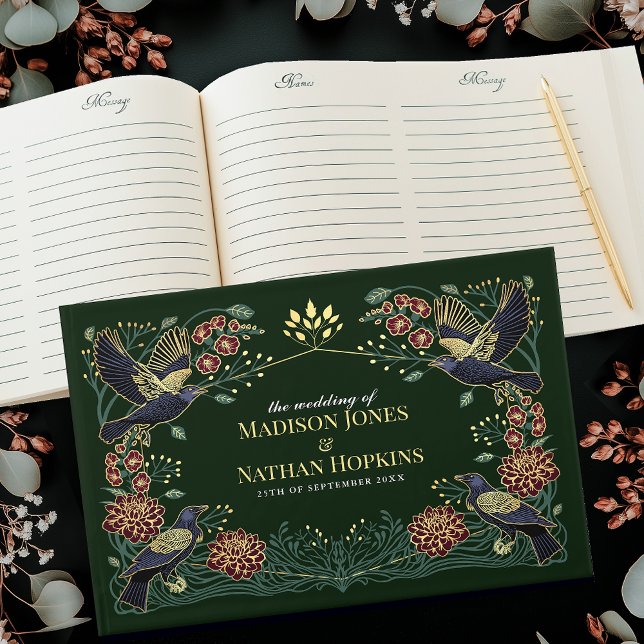 Enchanted Gothic Raven Dahlia Snapdragon Wedding Guest Book (Creator Uploaded)