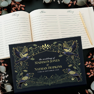 Enchanted Gothic Raven Floral Green Leaves Wedding Guest Book