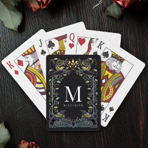 Enchanted Gothic Raven Floral Monogram Playing Cards