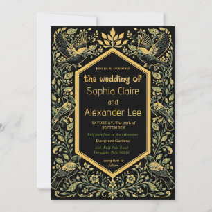 Enchanted Gothic Raven Floral Wedding Invitation