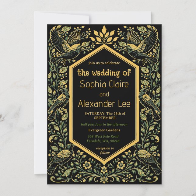 Enchanted Gothic Raven Floral Wedding Invitation (Front)