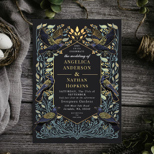 Enchanted Gothic Raven Floral Wedding Invitation