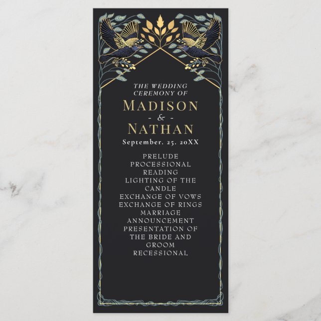 Enchanted Gothic Raven Floral Wedding Programme (Front)