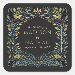 Enchanted Gothic Raven Floral Wedding Square Sticker