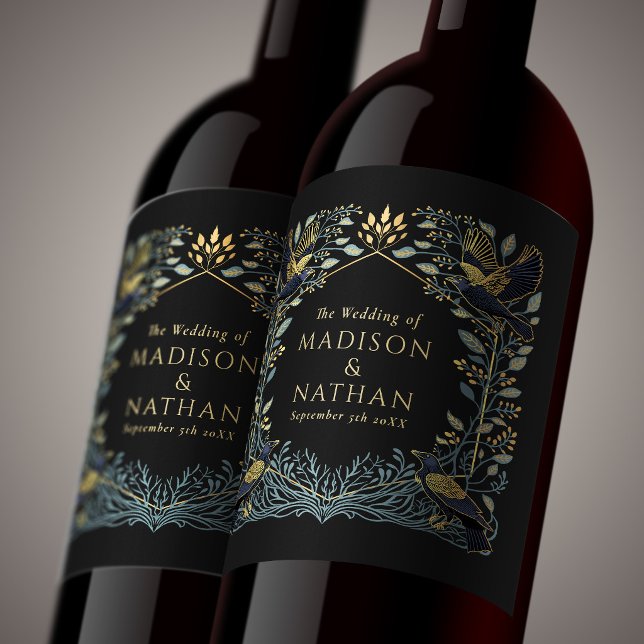 Enchanted Gothic Raven Floral Wedding Wine Label (Creator Uploaded)