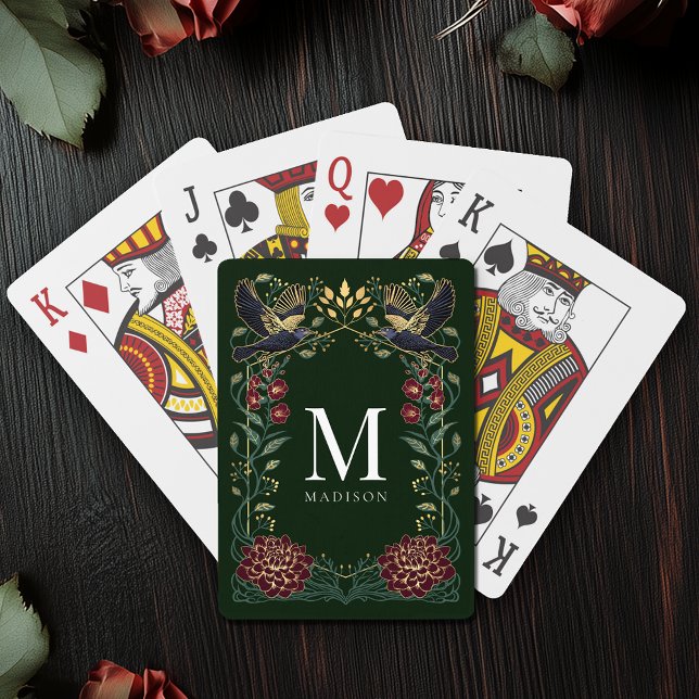 Enchanted Gothic Raven Snapdragon Monogram Playing Cards (Creator Uploaded)