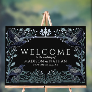 Enchanted Gothic Raven Wedding Welcome Black Acrylic Sign