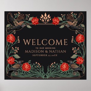 Enchanted Gothic Roses Raven Wedding Welcome  Poster