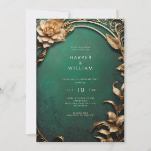 Enchanted green and gold Wedding Invitation