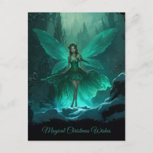 Enchanted Green Fairy Winter Forest Christmas Holiday Postcard