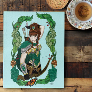Enchanted Green Fantasy Woodland Archer Elf Jigsaw Puzzle