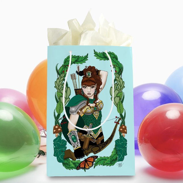Enchanted Green Fantasy Woodland Archer Elf Medium Gift Bag (Creator Uploaded)