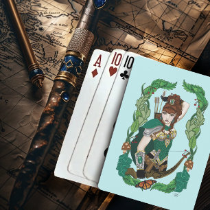 Enchanted Green Fantasy Woodland Archer Elf Playing Cards