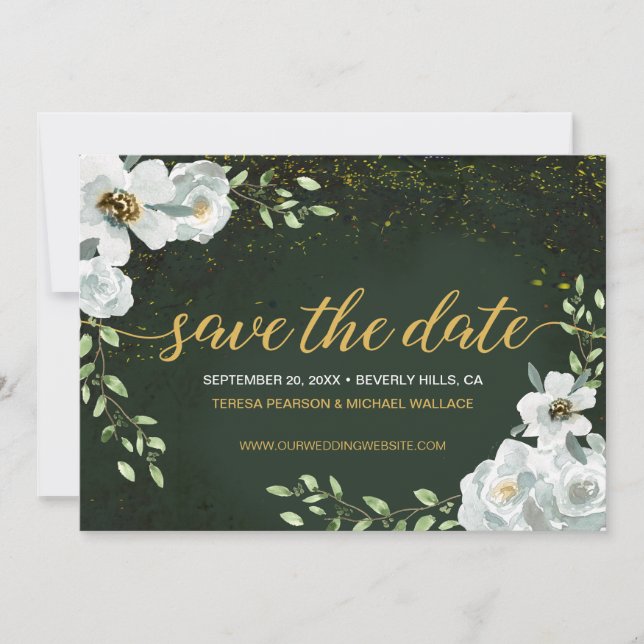 Enchanted Green Forest Wedding Watercolor florals (Front)