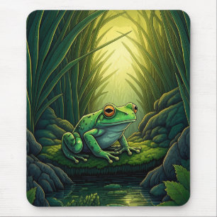 Enchanted Green Frog in a Forest Mouse Pad
