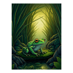 Enchanted Green Frog in a Forest Poster