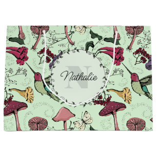 Enchanted Green Spring Garden Hummingbird Floral Large Gift Bag