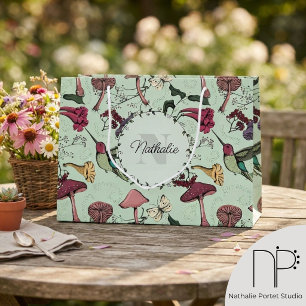 Enchanted Green Spring Garden Hummingbird Floral Large Gift Bag