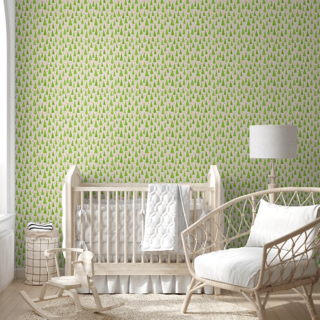 Enchanted Green Tree Farm Pattern Wallpaper (Kids)
