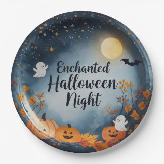 Enchanted Halloween Night Paper Plate – Cute Ghost