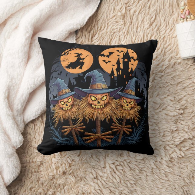 Enchanted Halloween scarecrows under a full moon Cushion (Blanket)